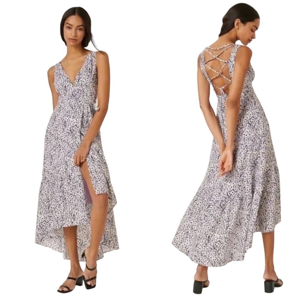 Anthropologie Hutch Midi Wrap Dress Hi-Lo Purple Floral XS